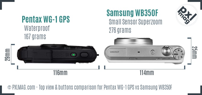 Pentax WG-1 GPS vs Samsung WB350F top view buttons comparison