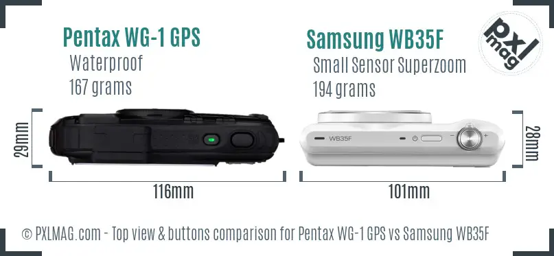 Pentax WG-1 GPS vs Samsung WB35F top view buttons comparison