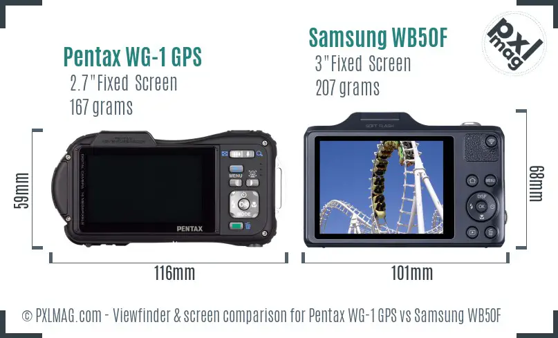 Pentax WG-1 GPS vs Samsung WB50F Screen and Viewfinder comparison