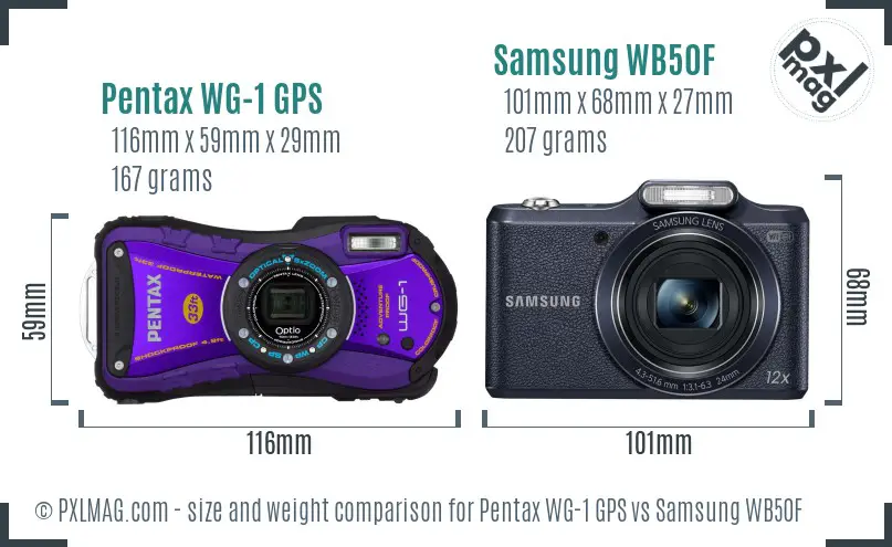 Pentax WG-1 GPS vs Samsung WB50F size comparison