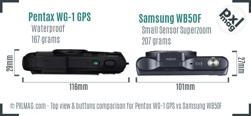 Pentax WG-1 GPS vs Samsung WB50F top view buttons comparison