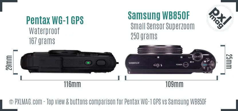Pentax WG-1 GPS vs Samsung WB850F top view buttons comparison