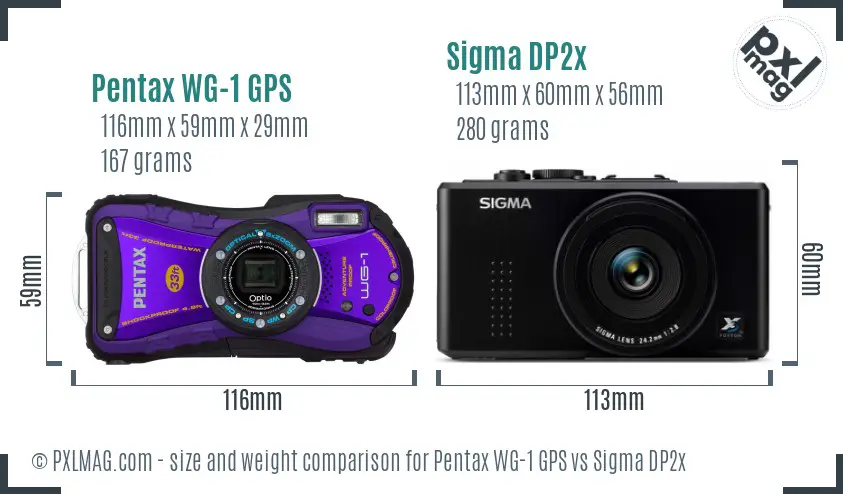 Pentax WG-1 GPS vs Sigma DP2x size comparison