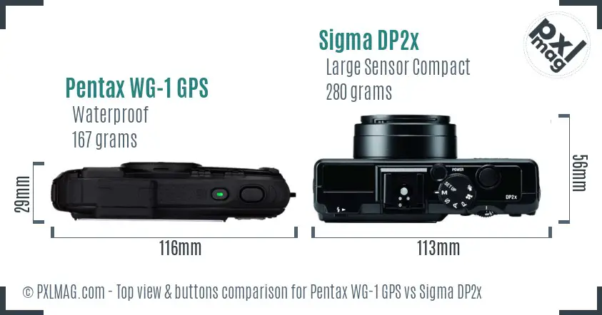 Pentax WG-1 GPS vs Sigma DP2x top view buttons comparison
