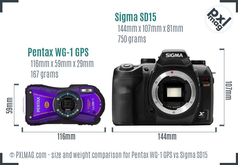 Pentax WG-1 GPS vs Sigma SD15 size comparison