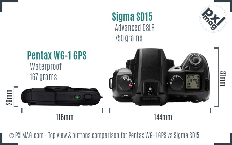 Pentax WG-1 GPS vs Sigma SD15 top view buttons comparison