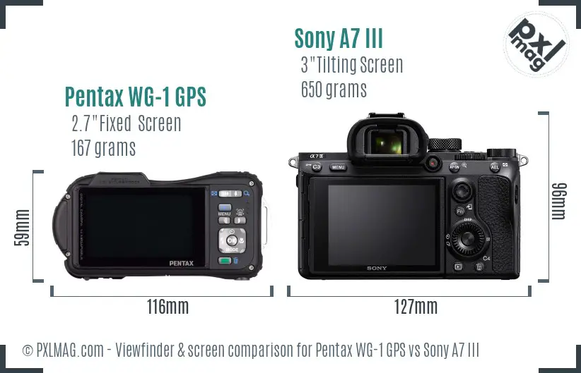 Pentax WG-1 GPS vs Sony A7 III Screen and Viewfinder comparison