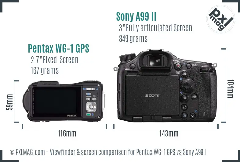 Pentax WG-1 GPS vs Sony A99 II Screen and Viewfinder comparison Pentax WG-1 GPS vs Sony A99 II Screen and Viewfinder comparison
