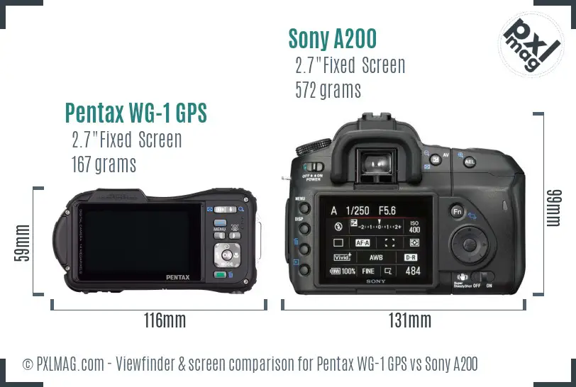 Pentax WG-1 GPS vs Sony A200 Screen and Viewfinder comparison Pentax WG-1 GPS vs Sony A200 Screen and Viewfinder comparison
