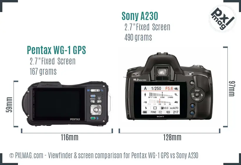 Pentax WG-1 GPS vs Sony A230 Screen and Viewfinder comparison