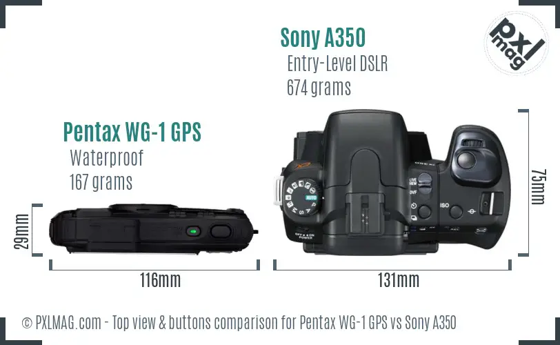 Pentax WG-1 GPS vs Sony A350 top view buttons comparison