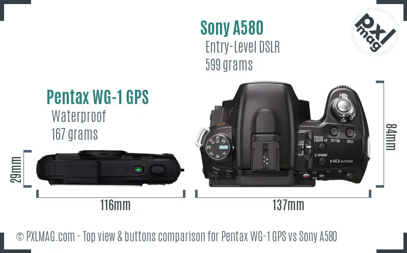 Pentax WG-1 GPS vs Sony A580 top view buttons comparison