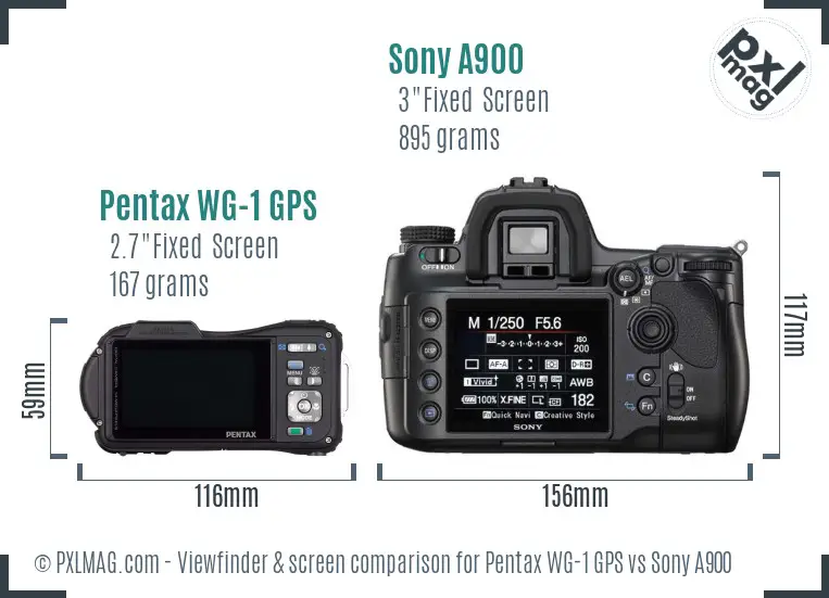 Pentax WG-1 GPS vs Sony A900 Screen and Viewfinder comparison Pentax WG-1 GPS vs Sony A900 Screen and Viewfinder comparison
