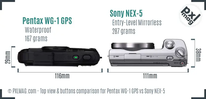 Pentax WG-1 GPS vs Sony NEX-5 top view buttons comparison