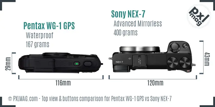 Pentax WG-1 GPS vs Sony NEX-7 top view buttons comparison Pentax WG-1 GPS vs Sony NEX-7 top view buttons comparison
