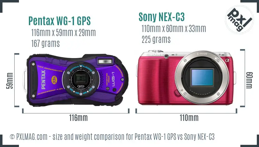 Pentax WG-1 GPS vs Sony NEX-C3 size comparison Pentax WG-1 GPS vs Sony NEX-C3 size comparison