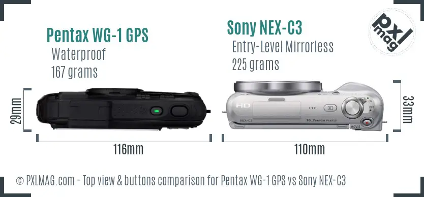 Pentax WG-1 GPS vs Sony NEX-C3 top view buttons comparison Pentax WG-1 GPS vs Sony NEX-C3 top view buttons comparison