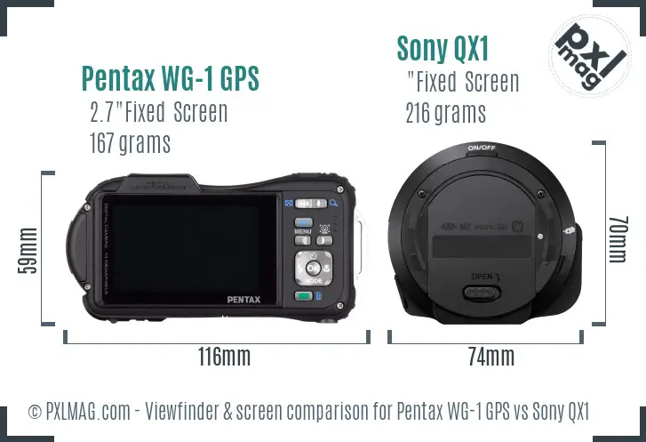 Pentax WG-1 GPS vs Sony QX1 Screen and Viewfinder comparison
