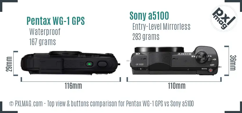 Pentax WG-1 GPS vs Sony a5100 top view buttons comparison