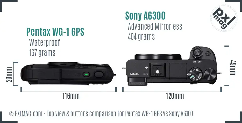 Pentax WG-1 GPS vs Sony A6300 top view buttons comparison
