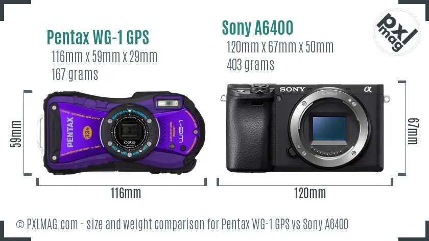 Pentax WG-1 GPS vs Sony A6400 size comparison