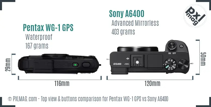 Pentax WG-1 GPS vs Sony A6400 top view buttons comparison