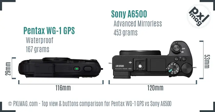 Pentax WG-1 GPS vs Sony A6500 top view buttons comparison