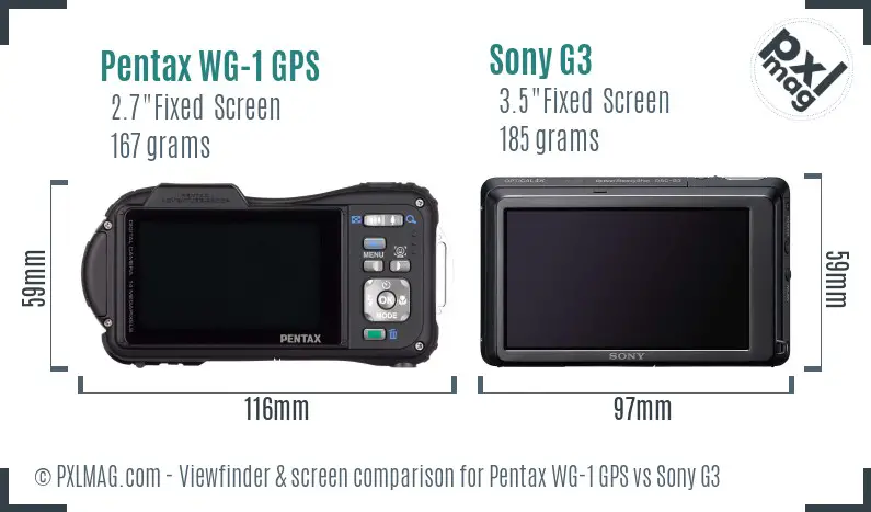 Pentax WG-1 GPS vs Sony G3 Screen and Viewfinder comparison Pentax WG-1 GPS vs Sony G3 Screen and Viewfinder comparison