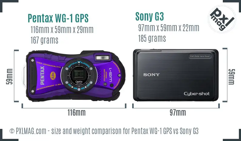 Pentax WG-1 GPS vs Sony G3 size comparison Pentax WG-1 GPS vs Sony G3 size comparison