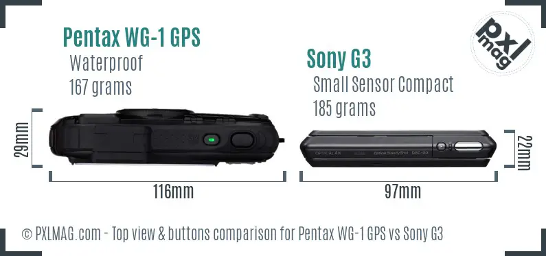 Pentax WG-1 GPS vs Sony G3 top view buttons comparison Pentax WG-1 GPS vs Sony G3 top view buttons comparison