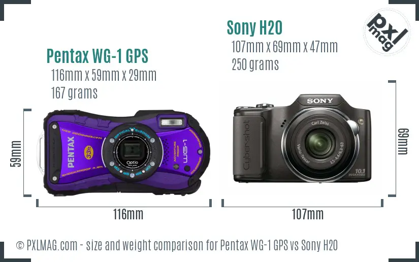 Pentax WG-1 GPS vs Sony H20 size comparison Pentax WG-1 GPS vs Sony H20 size comparison