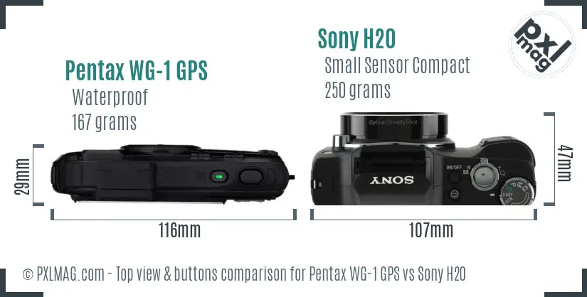 Pentax WG-1 GPS vs Sony H20 top view buttons comparison Pentax WG-1 GPS vs Sony H20 top view buttons comparison