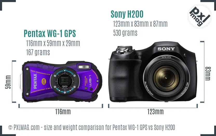 Pentax WG-1 GPS vs Sony H200 size comparison