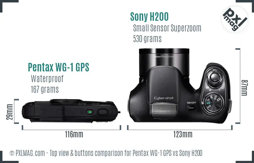 Pentax WG-1 GPS vs Sony H200 top view buttons comparison