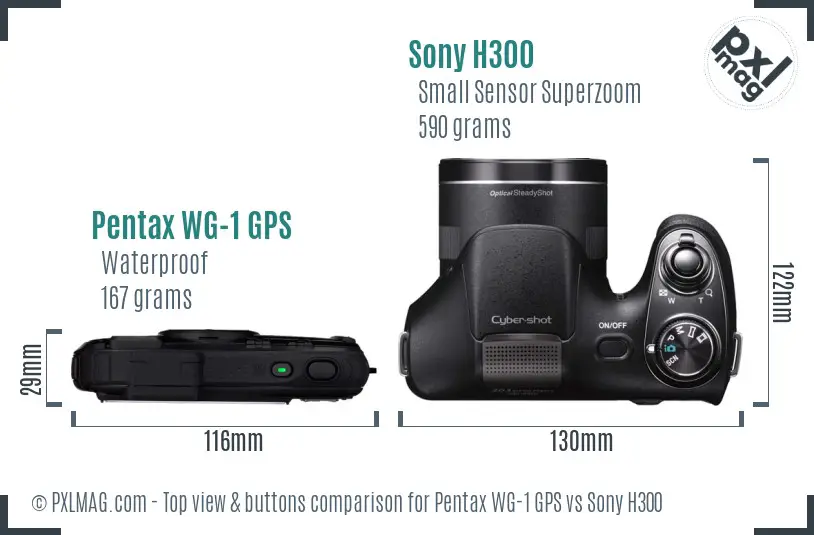 Pentax WG-1 GPS vs Sony H300 top view buttons comparison Pentax WG-1 GPS vs Sony H300 top view buttons comparison