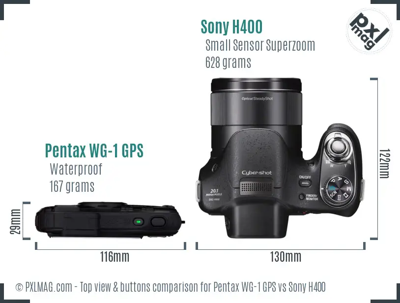 Pentax WG-1 GPS vs Sony H400 top view buttons comparison