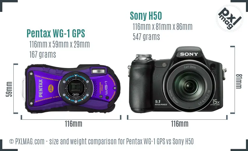 Pentax WG-1 GPS vs Sony H50 size comparison