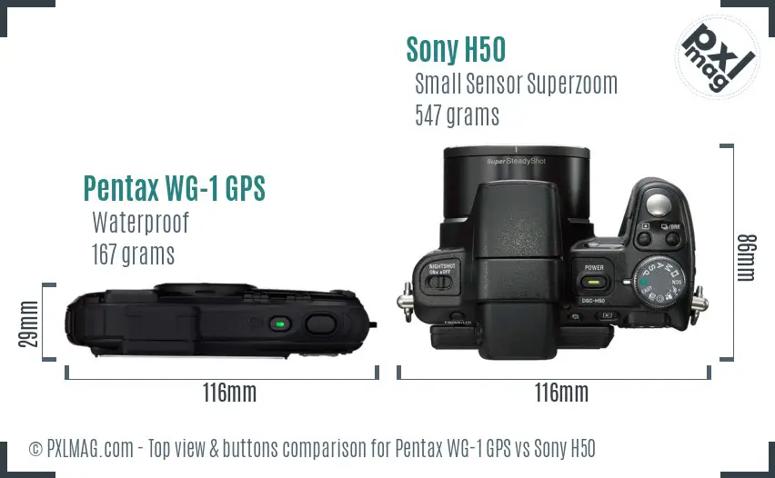 Pentax WG-1 GPS vs Sony H50 top view buttons comparison