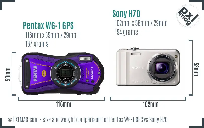 Pentax WG-1 GPS vs Sony H70 size comparison