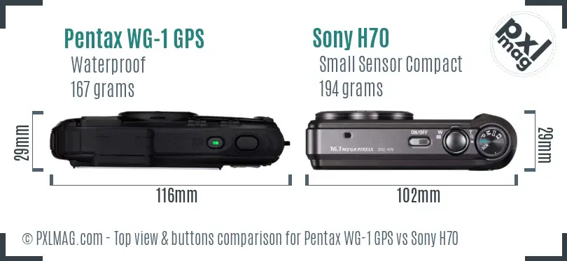 Pentax WG-1 GPS vs Sony H70 top view buttons comparison