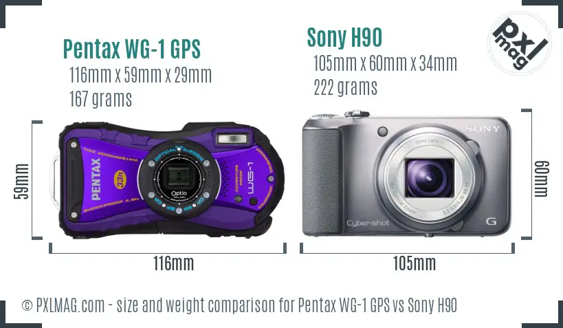 Pentax WG-1 GPS vs Sony H90 size comparison