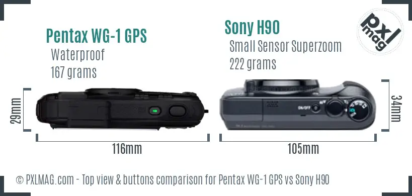 Pentax WG-1 GPS vs Sony H90 top view buttons comparison