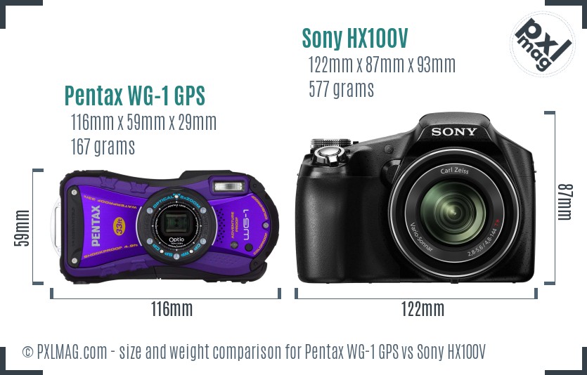 Pentax WG-1 GPS vs Sony HX100V size comparison