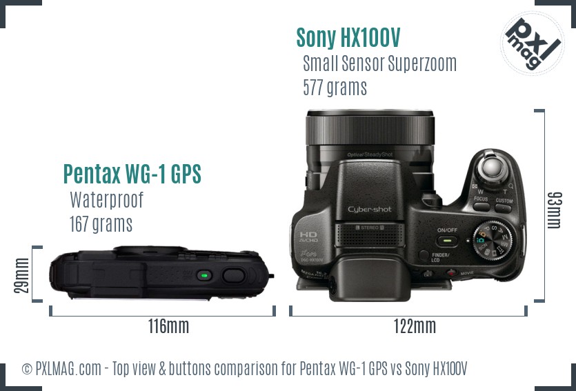 Pentax WG-1 GPS vs Sony HX100V top view buttons comparison
