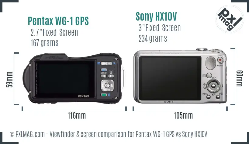 Pentax WG-1 GPS vs Sony HX10V Screen and Viewfinder comparison