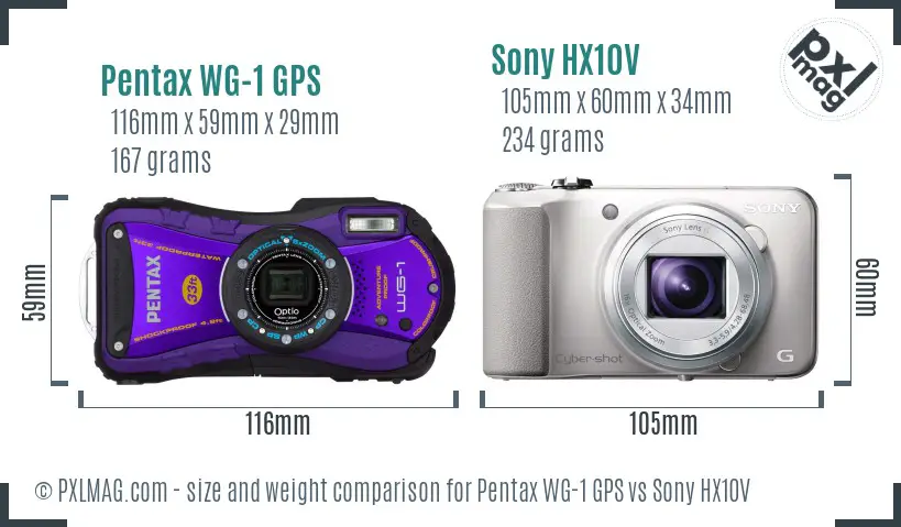 Pentax WG-1 GPS vs Sony HX10V size comparison