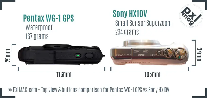 Pentax WG-1 GPS vs Sony HX10V top view buttons comparison