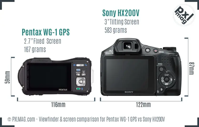 Pentax WG-1 GPS vs Sony HX200V Screen and Viewfinder comparison