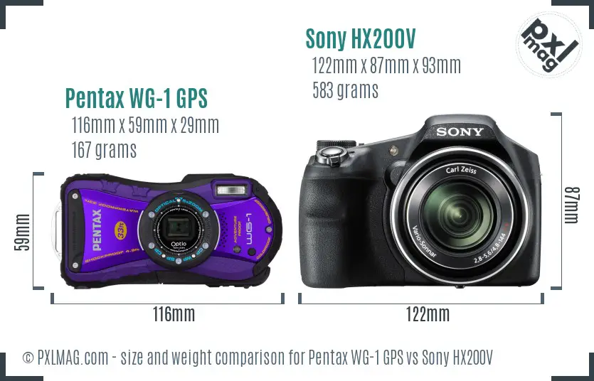 Pentax WG-1 GPS vs Sony HX200V size comparison