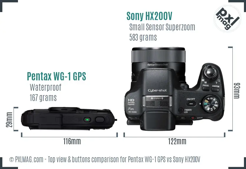 Pentax WG-1 GPS vs Sony HX200V top view buttons comparison Pentax WG-1 GPS vs Sony HX200V top view buttons comparison